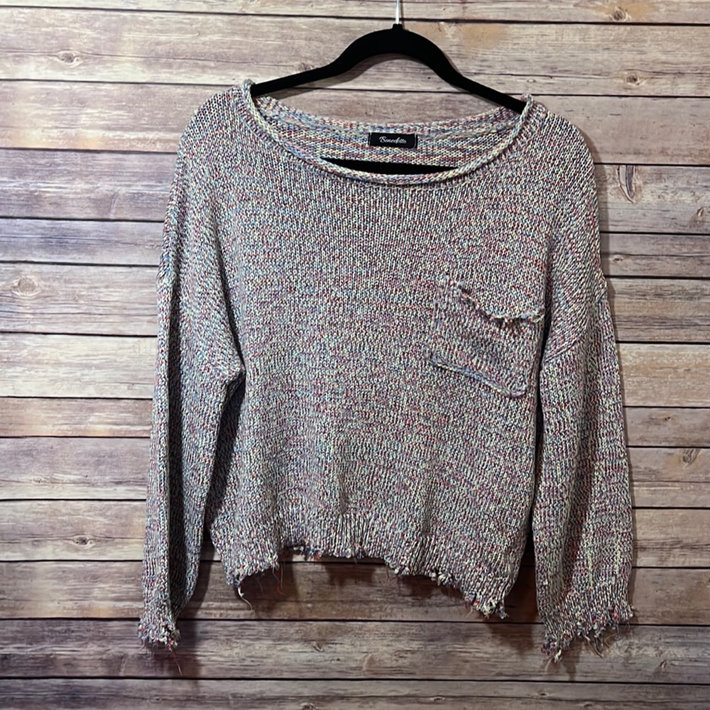 ⭐️ Benedetto Destructed Sweater Multicolor Size Small Oversized  B0